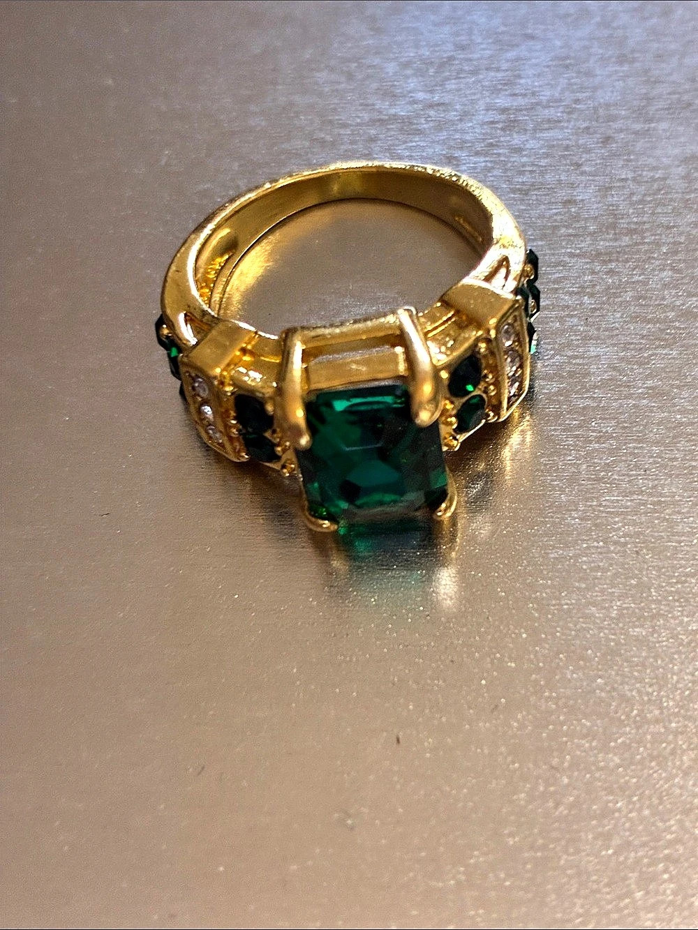 Green Stone Gold-Tone Statement Ring